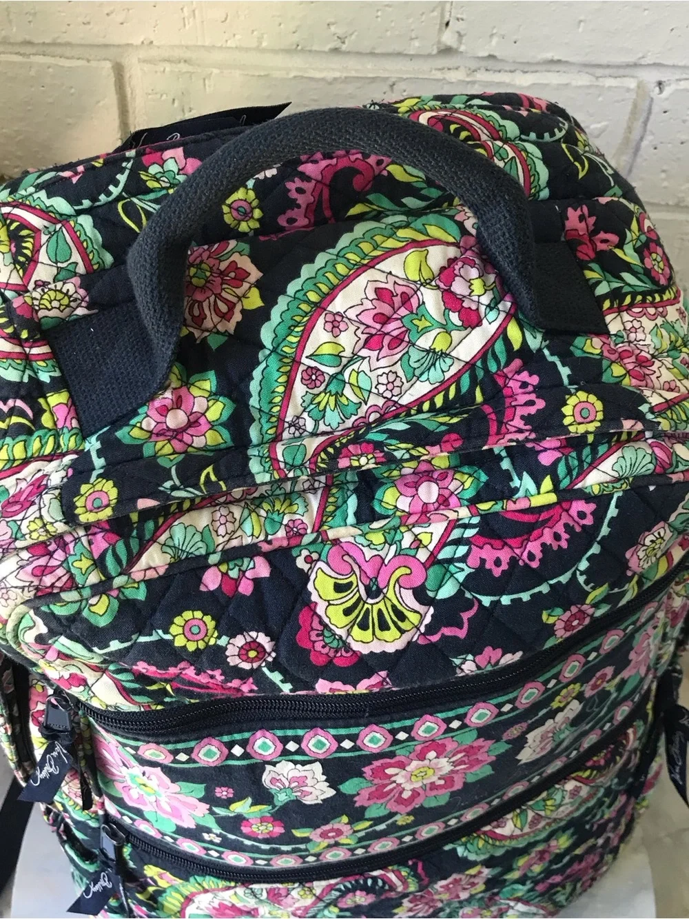 Vera Bradley Petal Paisley Campus Backpack Padded Laptop Zip Pocket Pink Blue